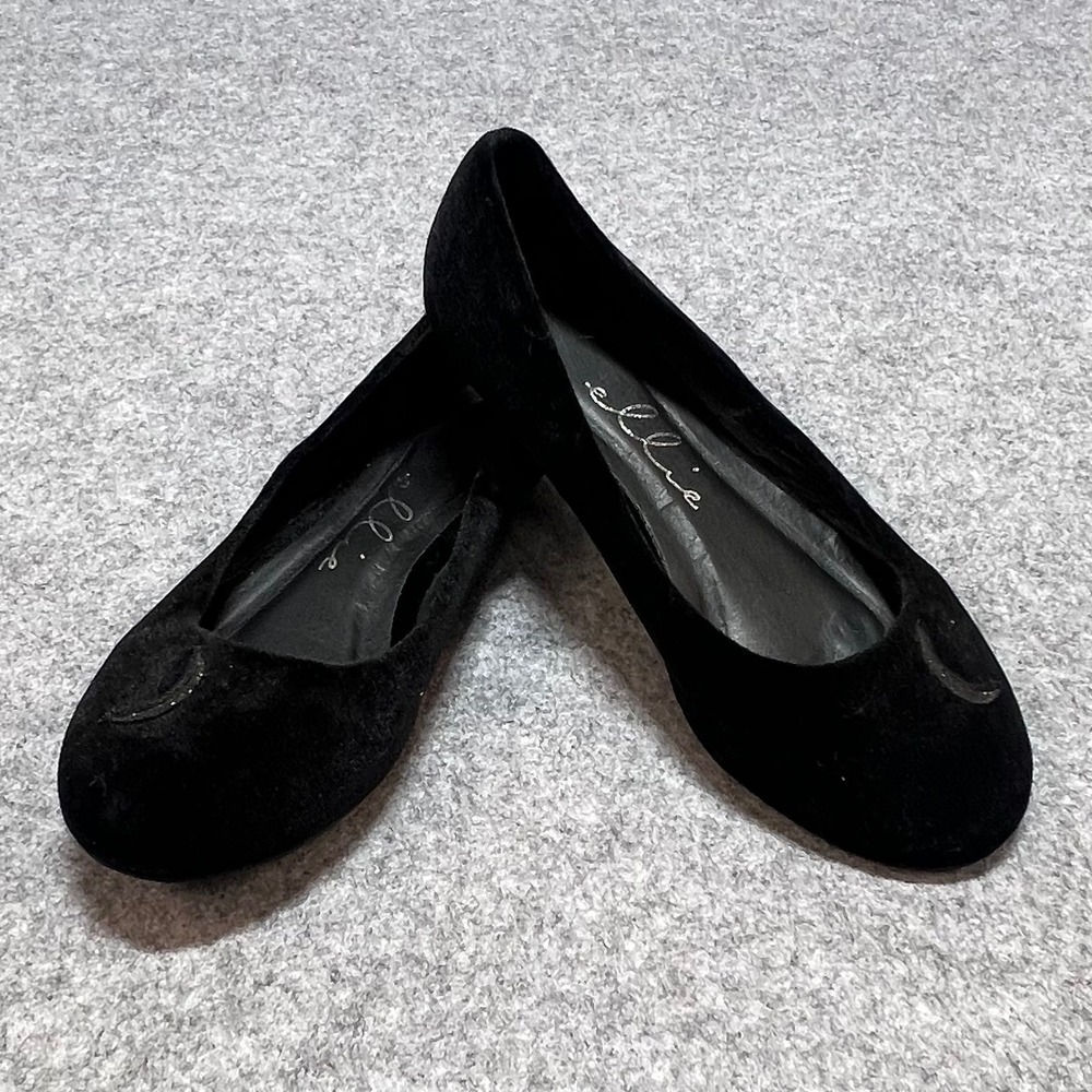 Ellie Womens Black Velvet Crescent Moon Ballet Flats Celestial Round Toe Size 8